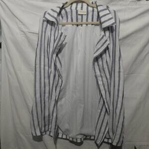 Chicos Large Sleeveless Cardigan Vest‎ Blue and White Belted MISSING SIZE TAG